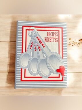 2/$25 Retro Recipe Card Holder Book Binder Photo Pages Striped Measuring Spoons